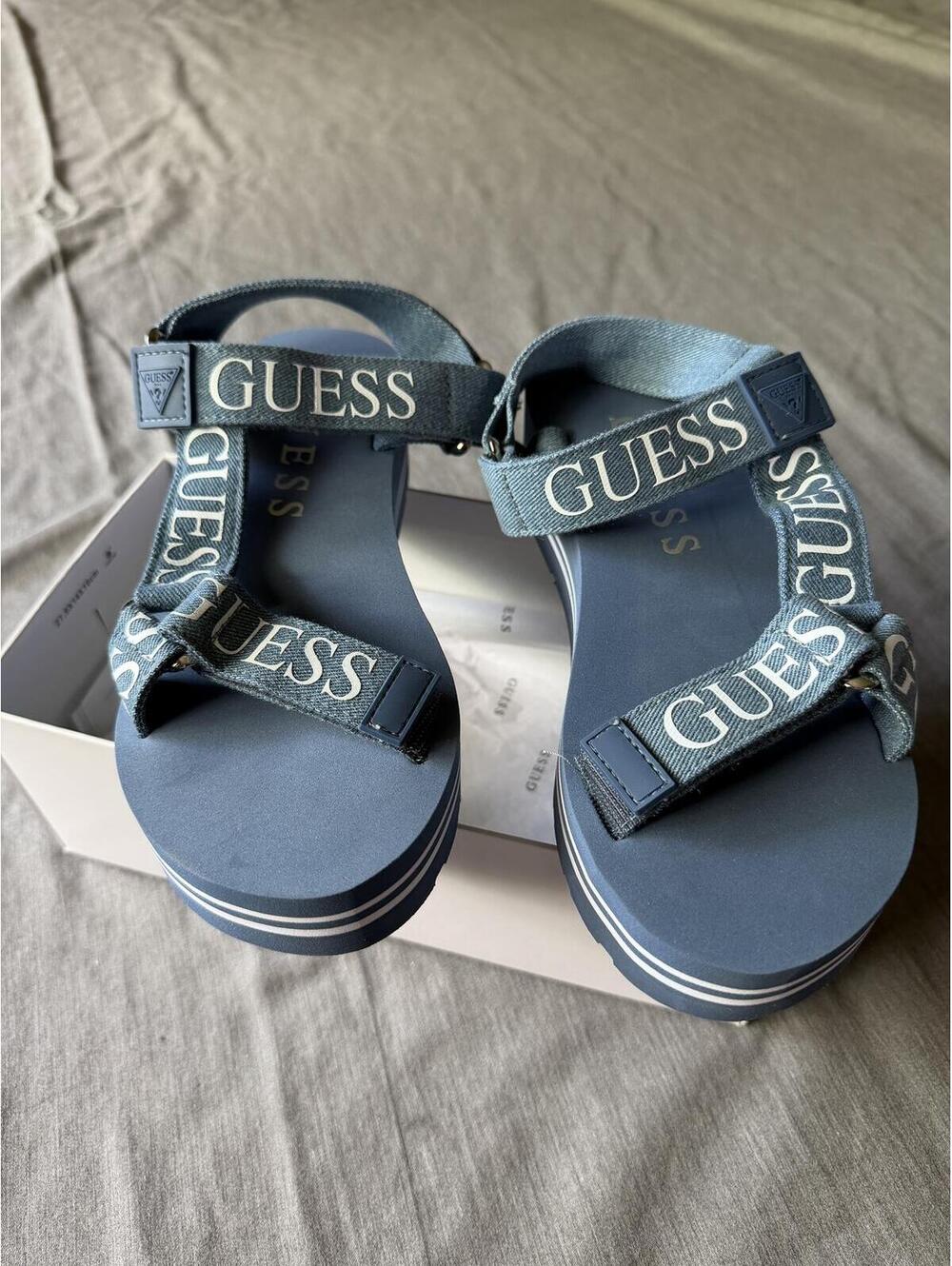 GUESS Women's Avin Wedge Sandals Size 6.5 Blue NEW